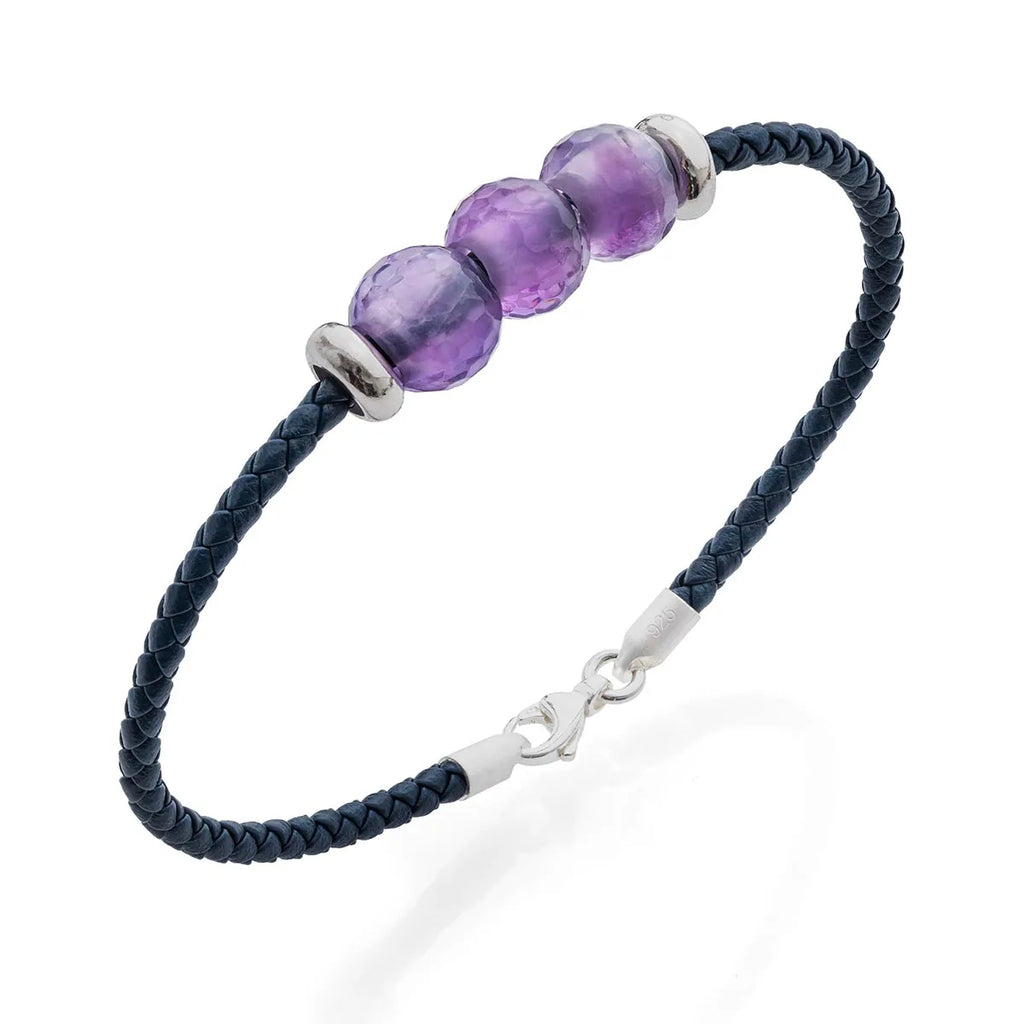 b.yours Lederarmband Amethyst Dunkelblau – 925 Silber, Unisex