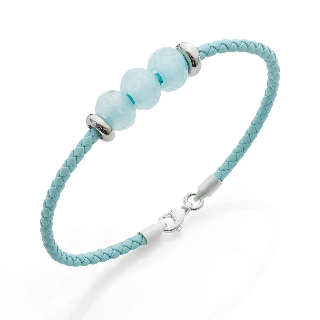 b.yours Lederarmband Aquamarin Türkis – 925 Silber, Unisex