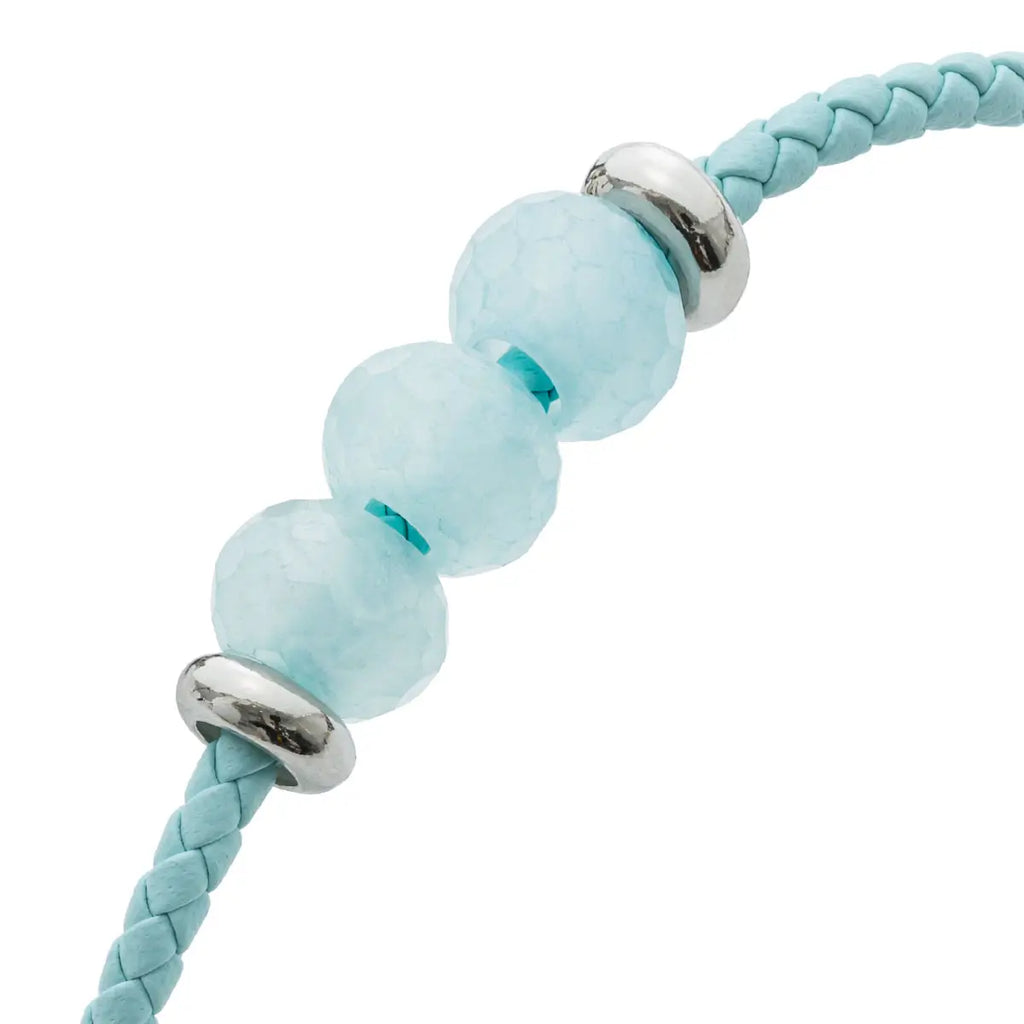 b.yours – Nahaufnahme Aquamarin 925 Silber, Lederarmband, Unisex