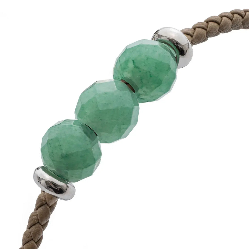 b.yours – Nahaufnahme Aventurin 925 Silber, Lederarmband
