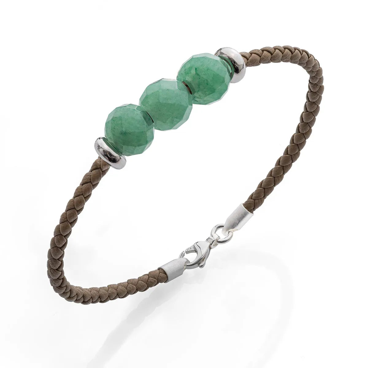 b.yours Lederarmband Aventurin Taupe – 925 Silber