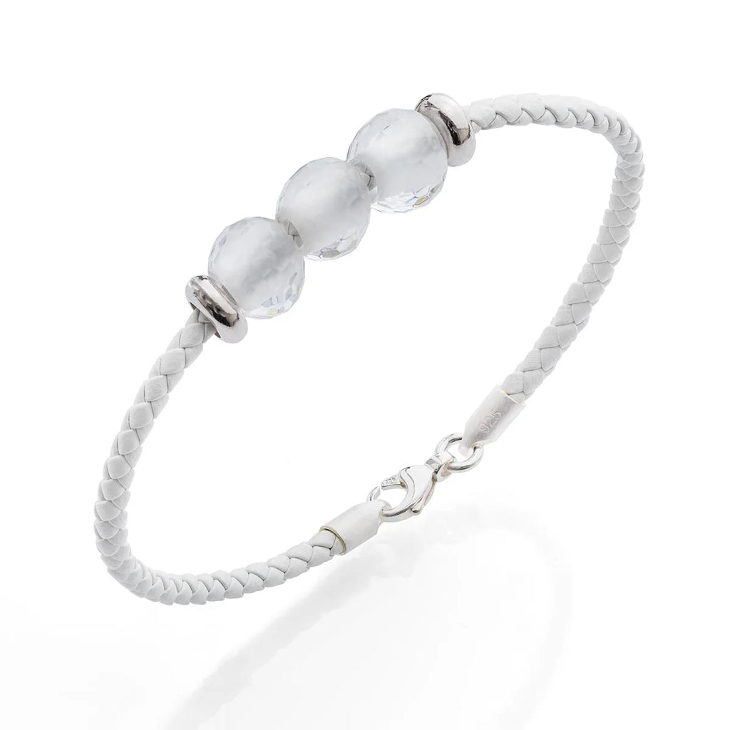 b.yours Lederarmband Bergkristall Weiß – 925 Silber, Unisex