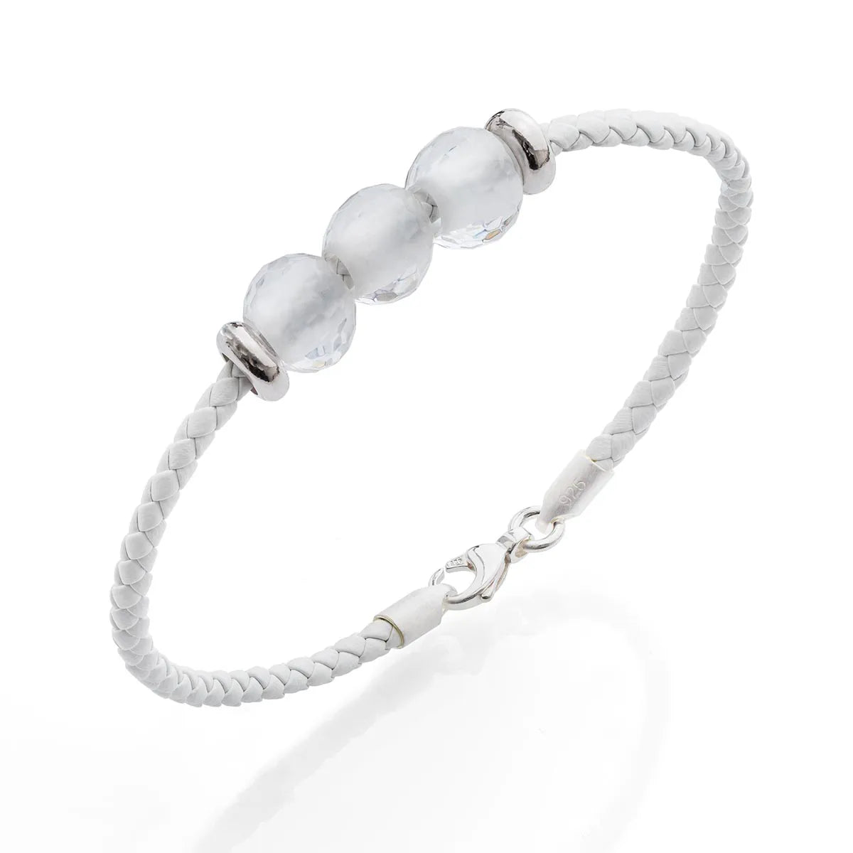 b.yours Lederarmband Bergkristall Weiß – 925 Silber, Unisex