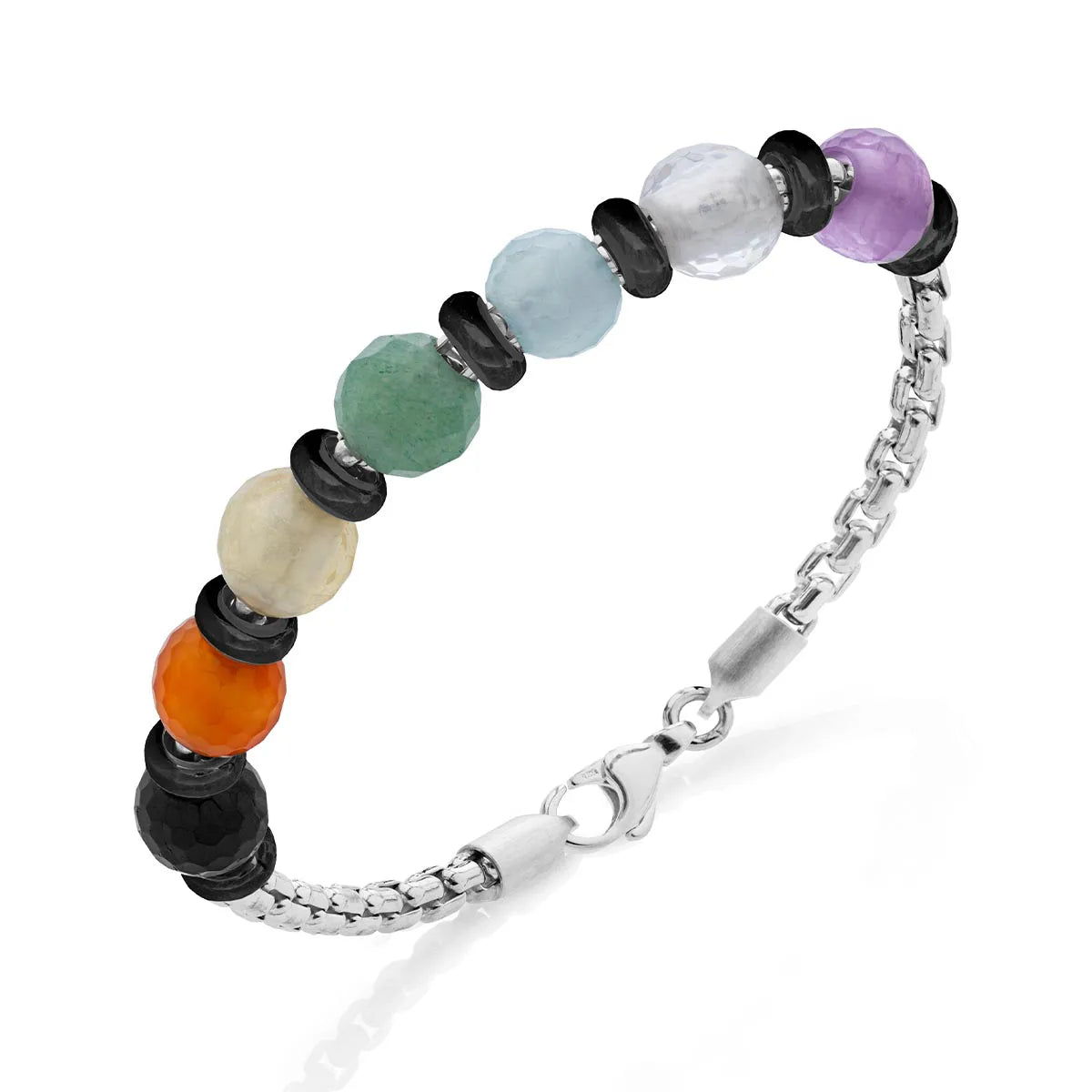 b.yours IN MOVE Armband 7 Chakra Schwarz – 925 Silber, Unisex