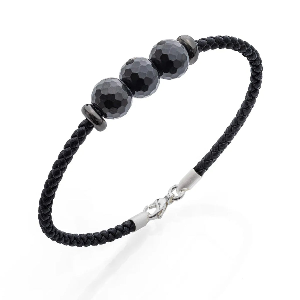 b.yours Lederarmband Schwarzer Turmalin Schwarz – 925 Silber, Unisex