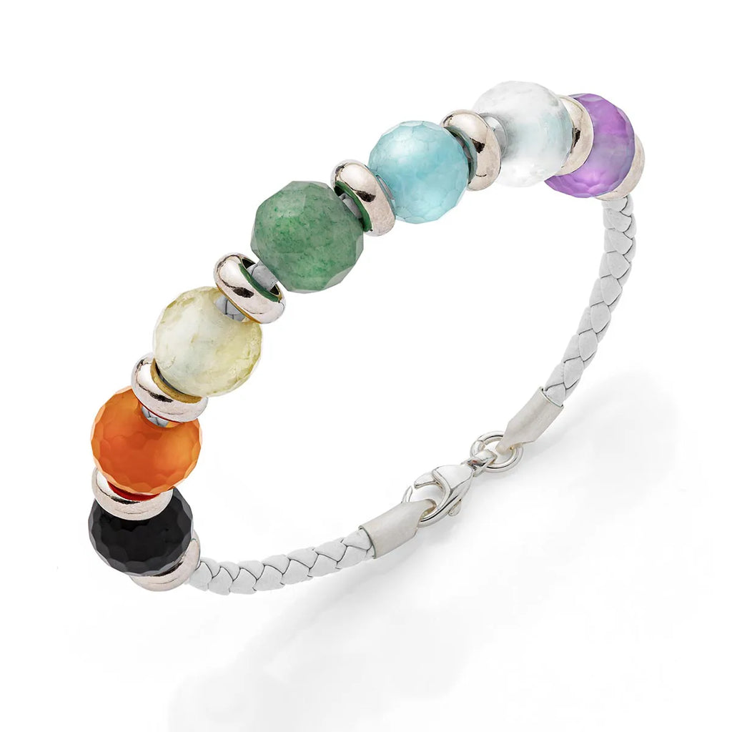 b.yours IN MOVE Lederarmband 7 Chakra Weiß – 925 Silber, Unisex