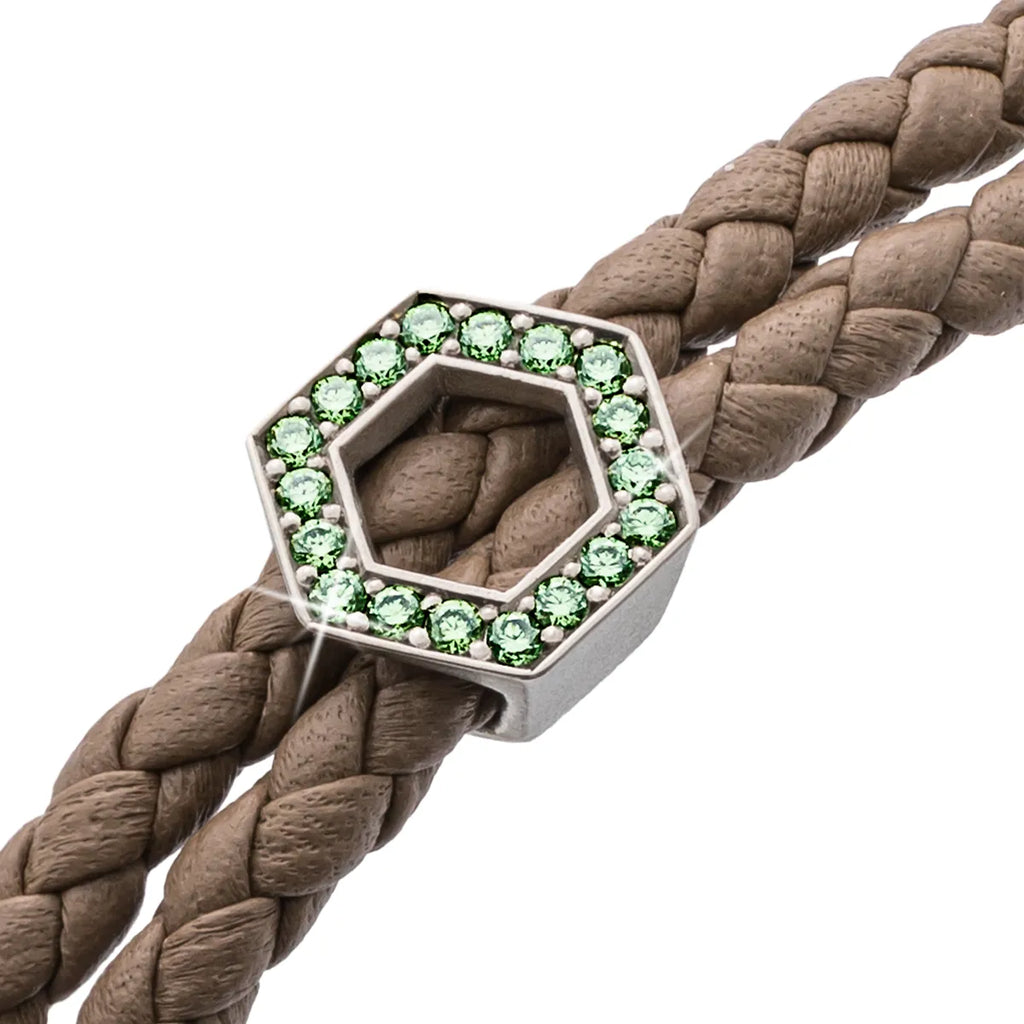 b.yours IN SPARKLE BALANCE 3D – Nahaufnahme Hexagon Diamant 925 Silber, Lederarmband Sand, Unisex