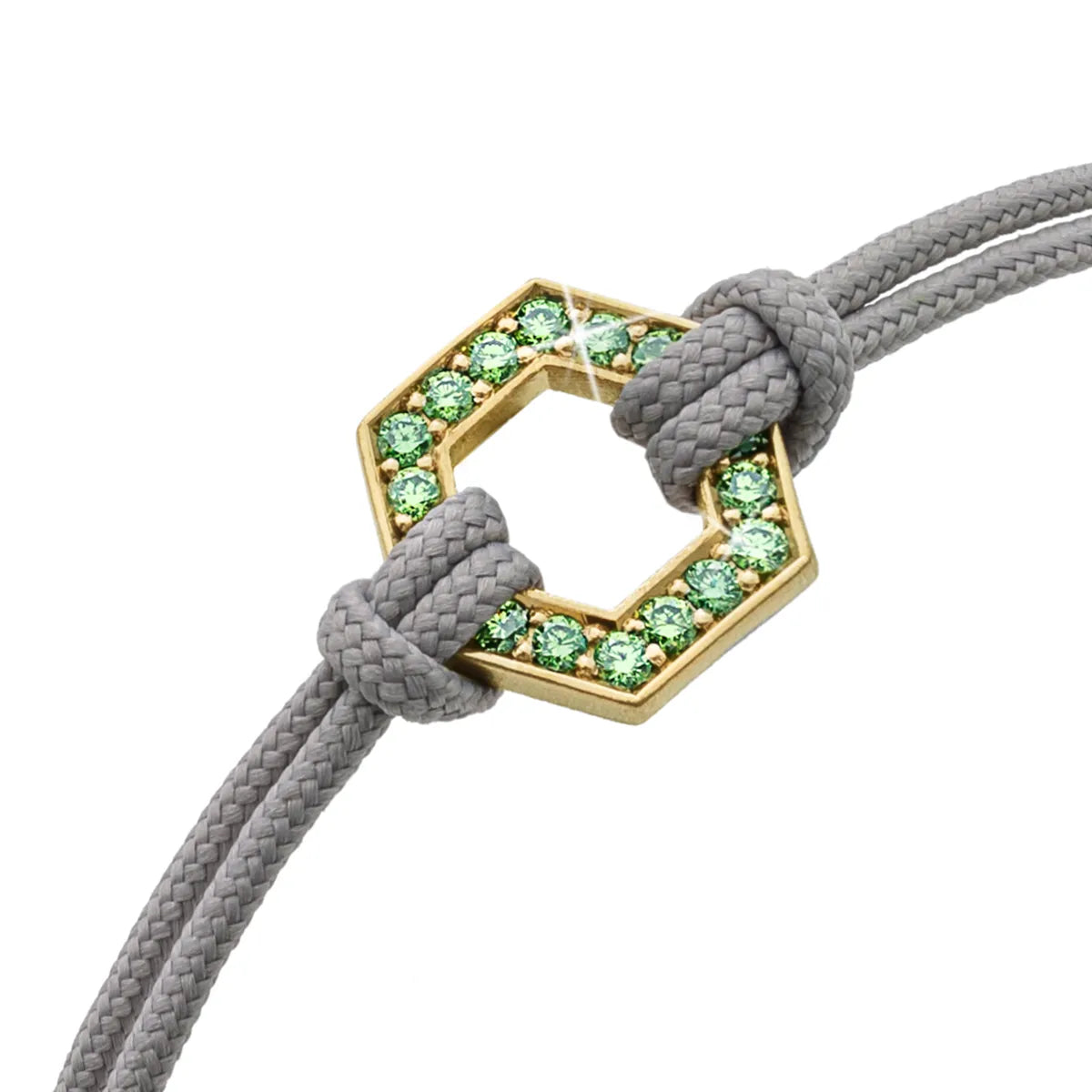 b.yours IN SPARKLE BALANCE – Nahaufnahme Hexagon Diamant 750 Weißgold, Armband Schwarz, Unisex