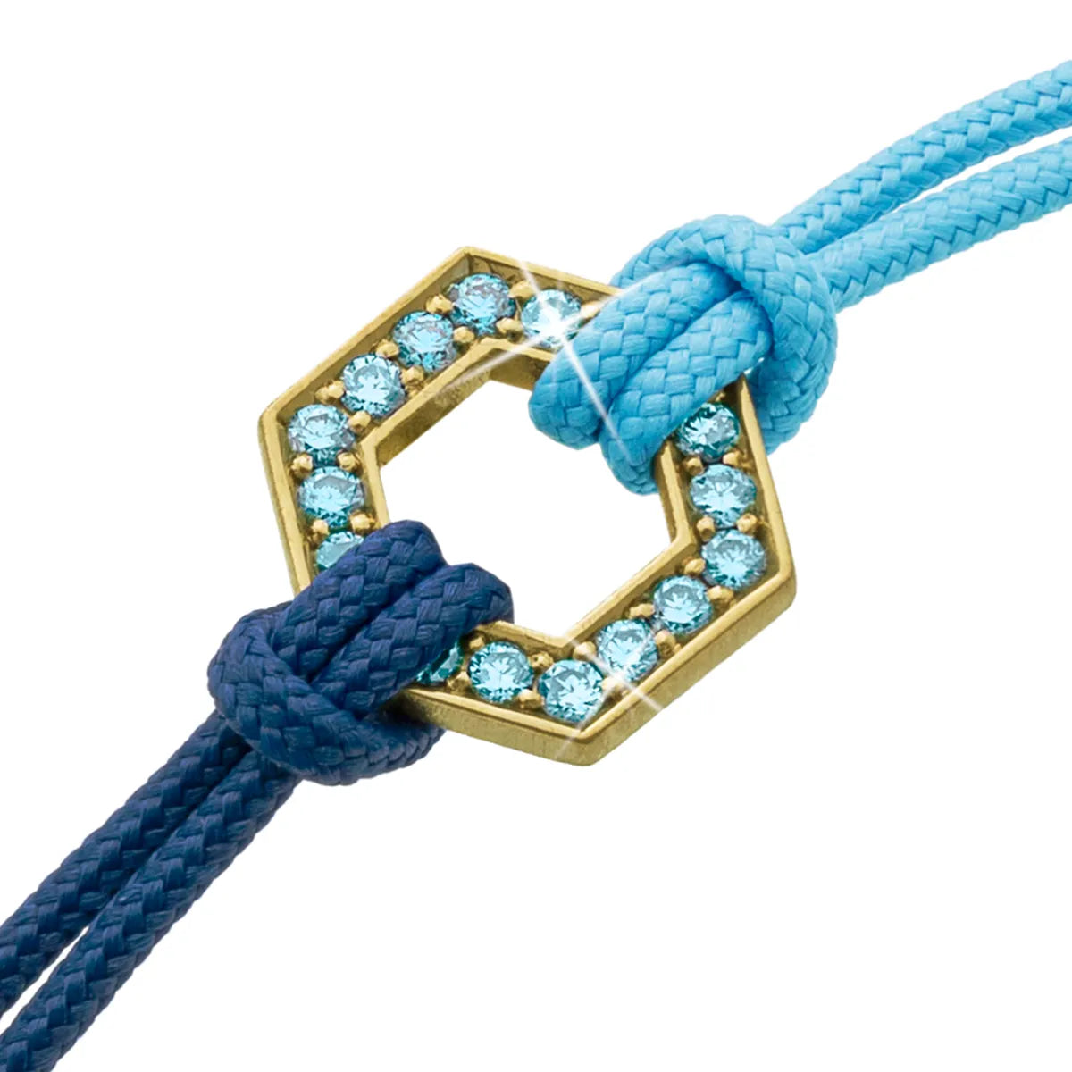 b.yours IN SPARKLE BALANCE – Nahaufnahme Hexagon Diamant 750 Weißgold, Armband Dunkelblau