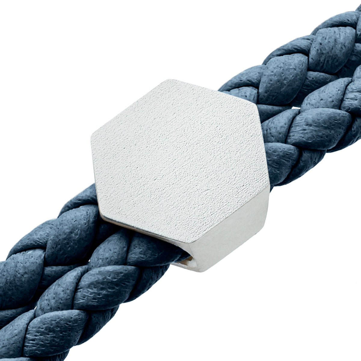 b.yours IN PURE BALANCE 3D – Nahaufnahme Hexagon 925 Silber, Lederarmband Blau, Unisex