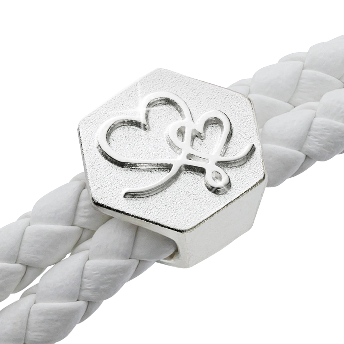b.yours IN YOU – Nahaufnahme Herz 925 Silber, Lederarmband Weiß, Unisex