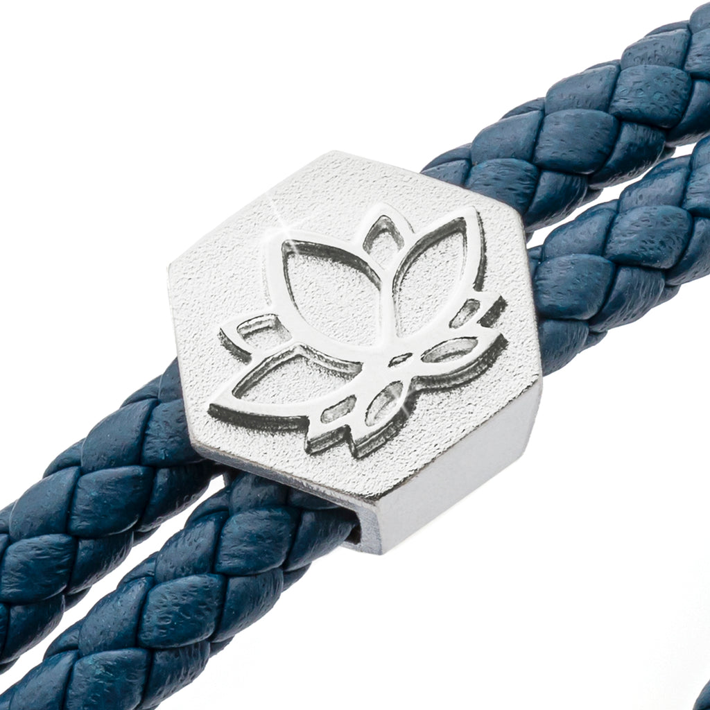 b.yours IN YOU – Nahaufnahme Lotus 925 Silber, Lederarmband Blau, Unisex