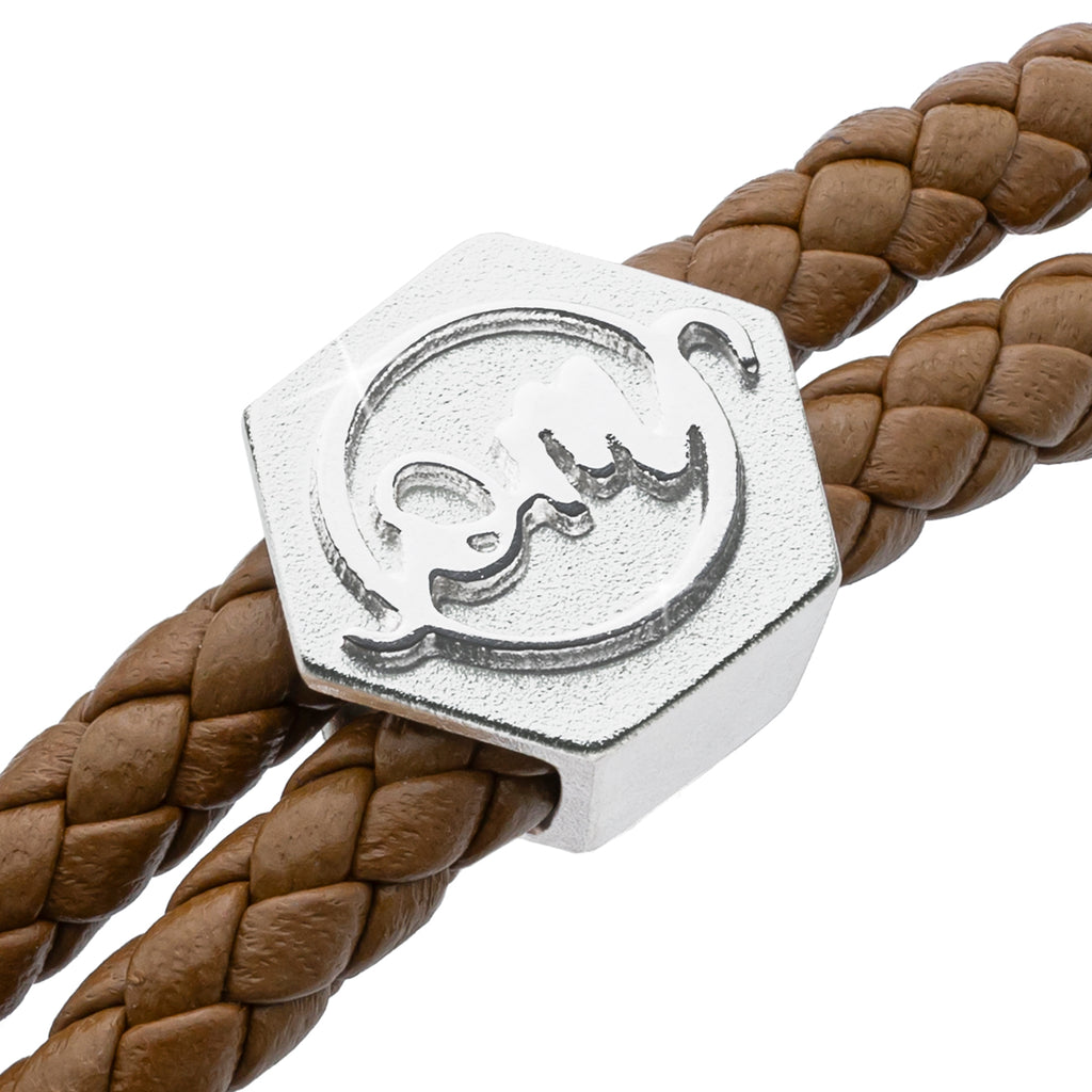 b.yours IN YOU – Nahaufnahme Om 925 Silber, Lederarmband Braun, Unisex