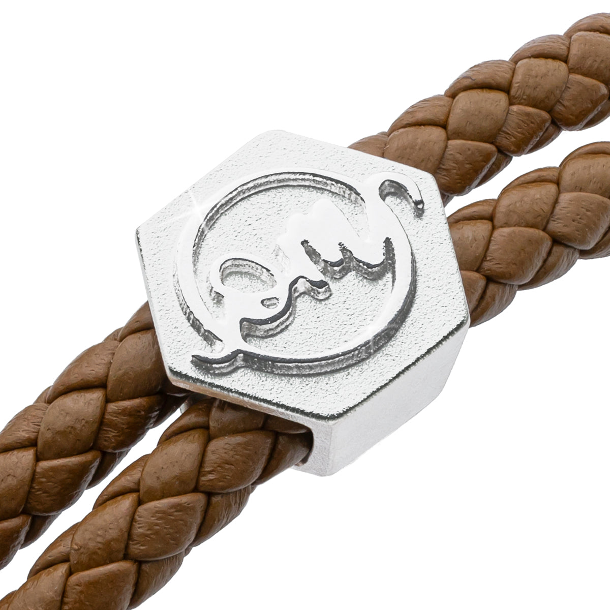 b.yours IN YOU – Nahaufnahme Om 925 Silber, Lederarmband Braun, Unisex