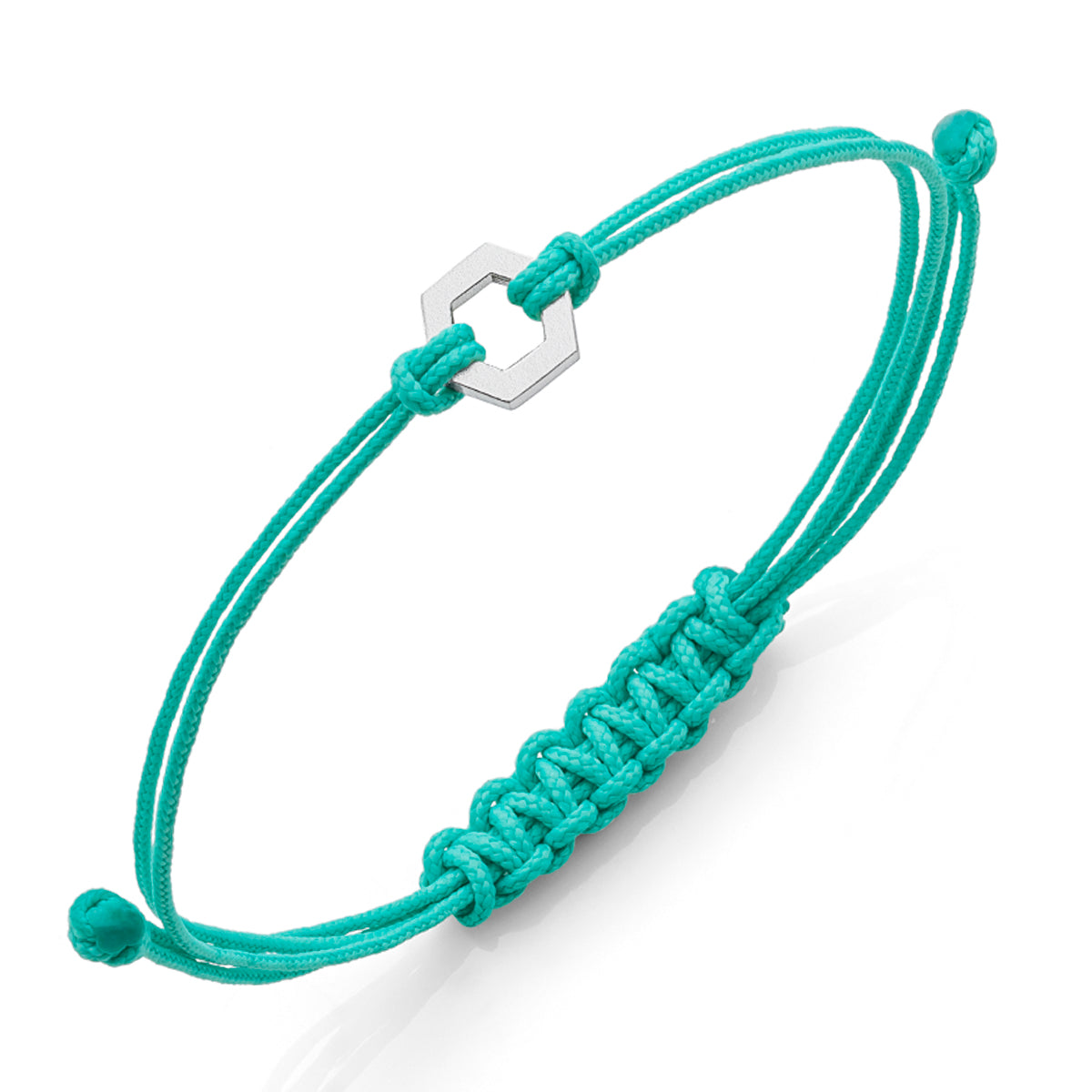 b.yours IN FREE BALANCE Nylonarmband Hexagon Türkis – 925 Silber, Unisex