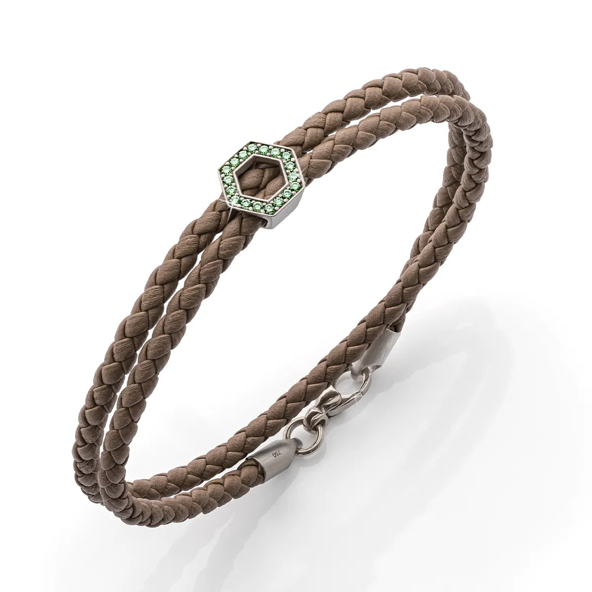 b.yours IN SPARKLE BALANCE 3D Lederarmband Hexagon Diamant Beige – 925 Silber, Unisex