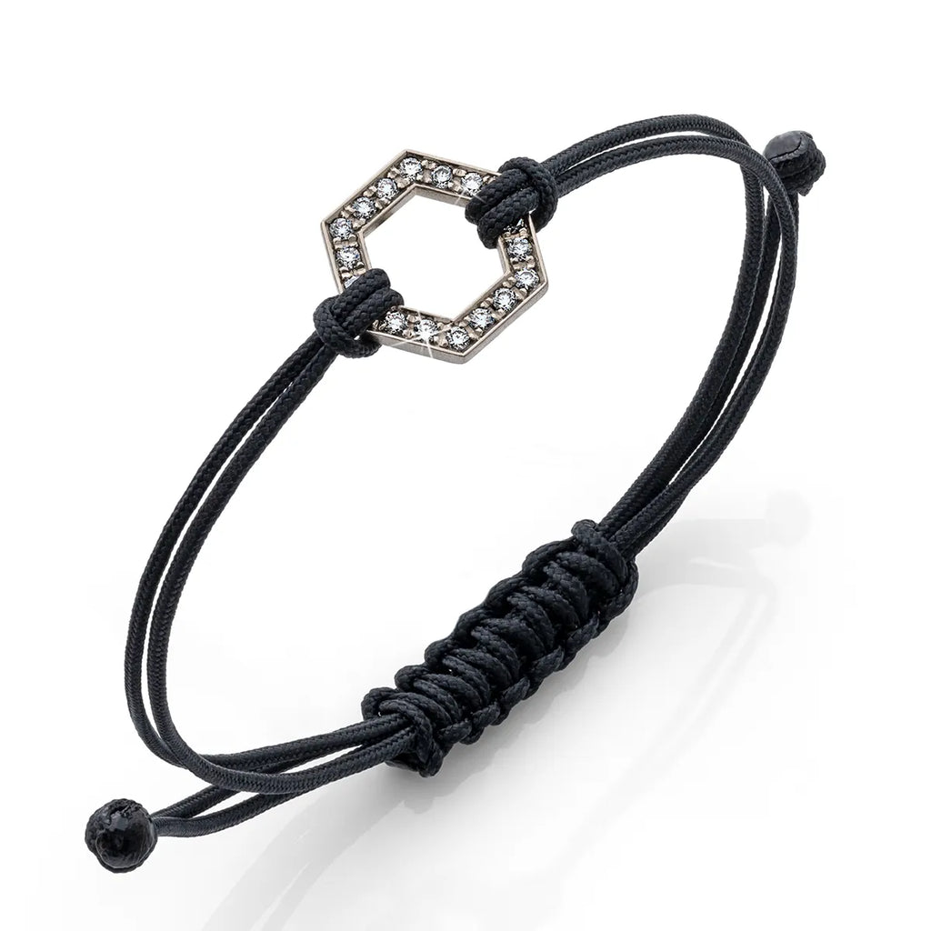 b.yours IN SPARKLE BALANCE Nylonarmband Hexagon Diamant Schwarz – 750 Weißgold