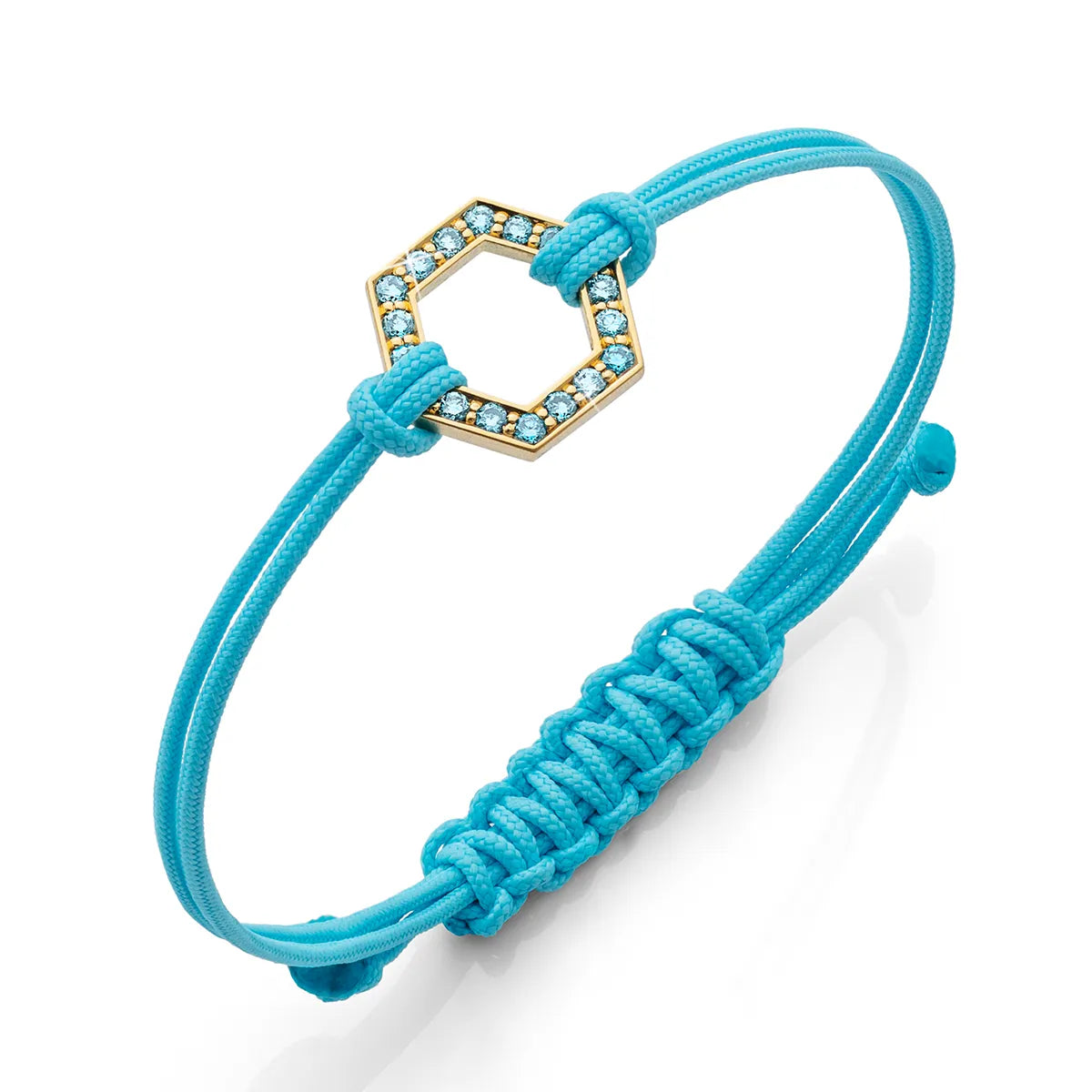 b.yours IN SPARKLE BALANCE Nylonarmband Hexagon Diamant Türkis – 750 Weißgold