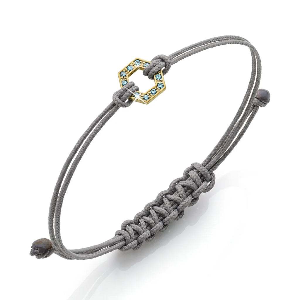 b.yours IN SPARKLE BALANCE Nylonarmband Hexagon Diamant Blau – 750 Weißgold, Unisex