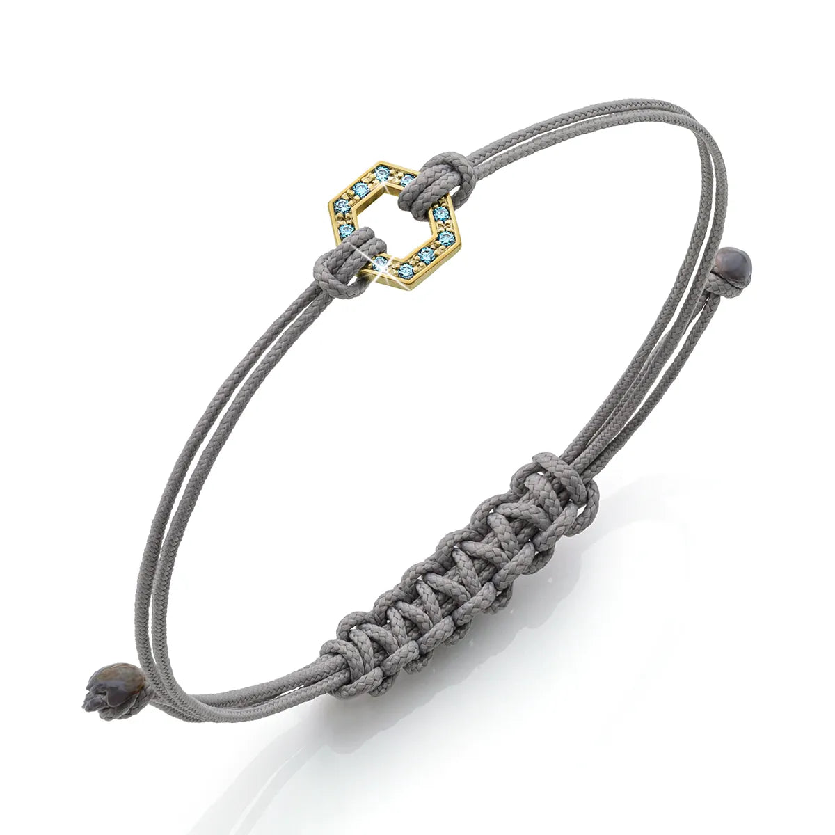 b.yours IN SPARKLE BALANCE Nylonarmband Hexagon Diamant Blau – 750 Weißgold, Unisex
