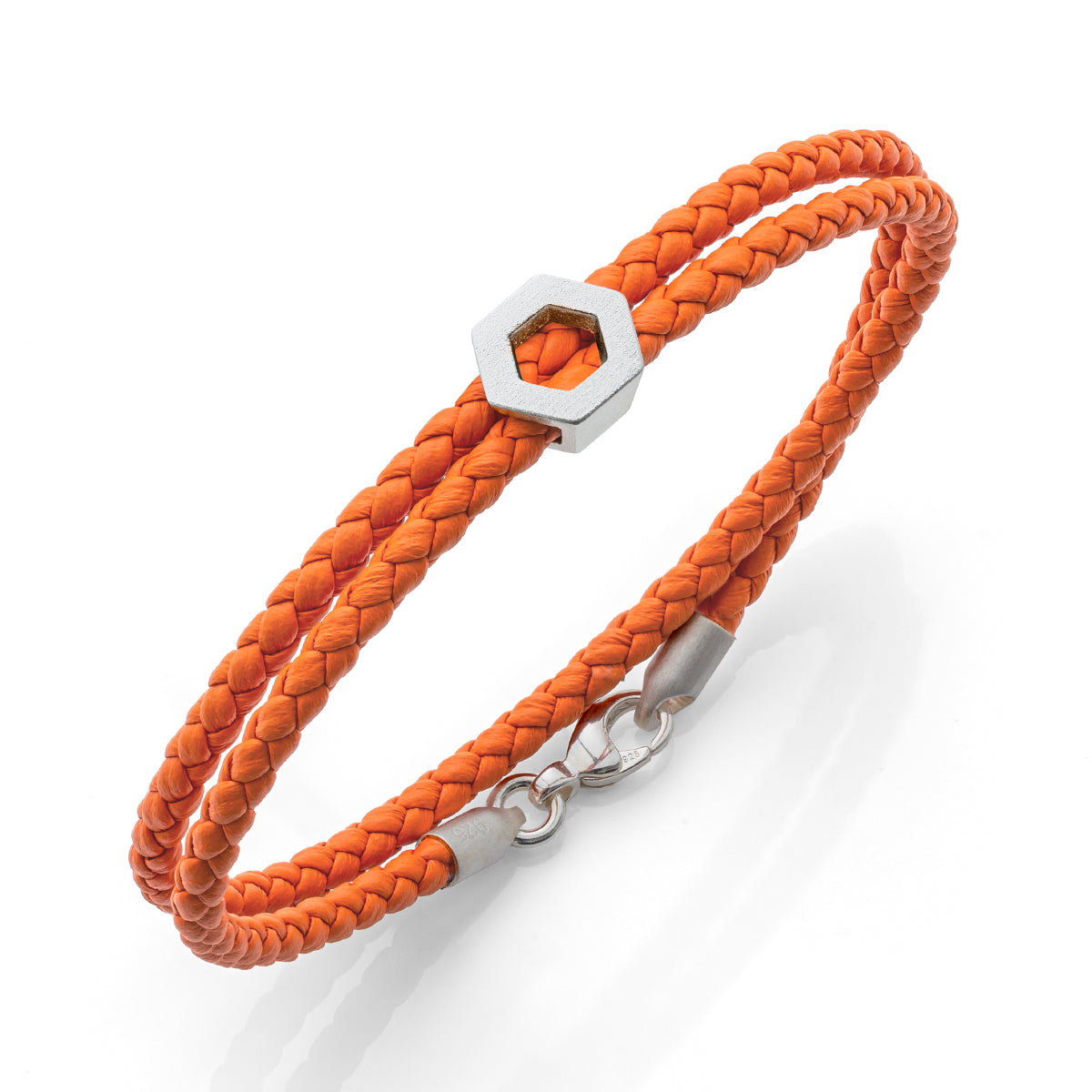 b.yours IN FREE BALANCE 3D Lederarmband Hexagon Orange – 925 Silber, Unisex