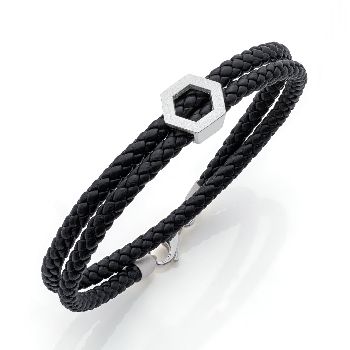 b.yours IN FREE BALANCE 3D Lederarmband Hexagon Schwarz – 925 Silber, Unisex
