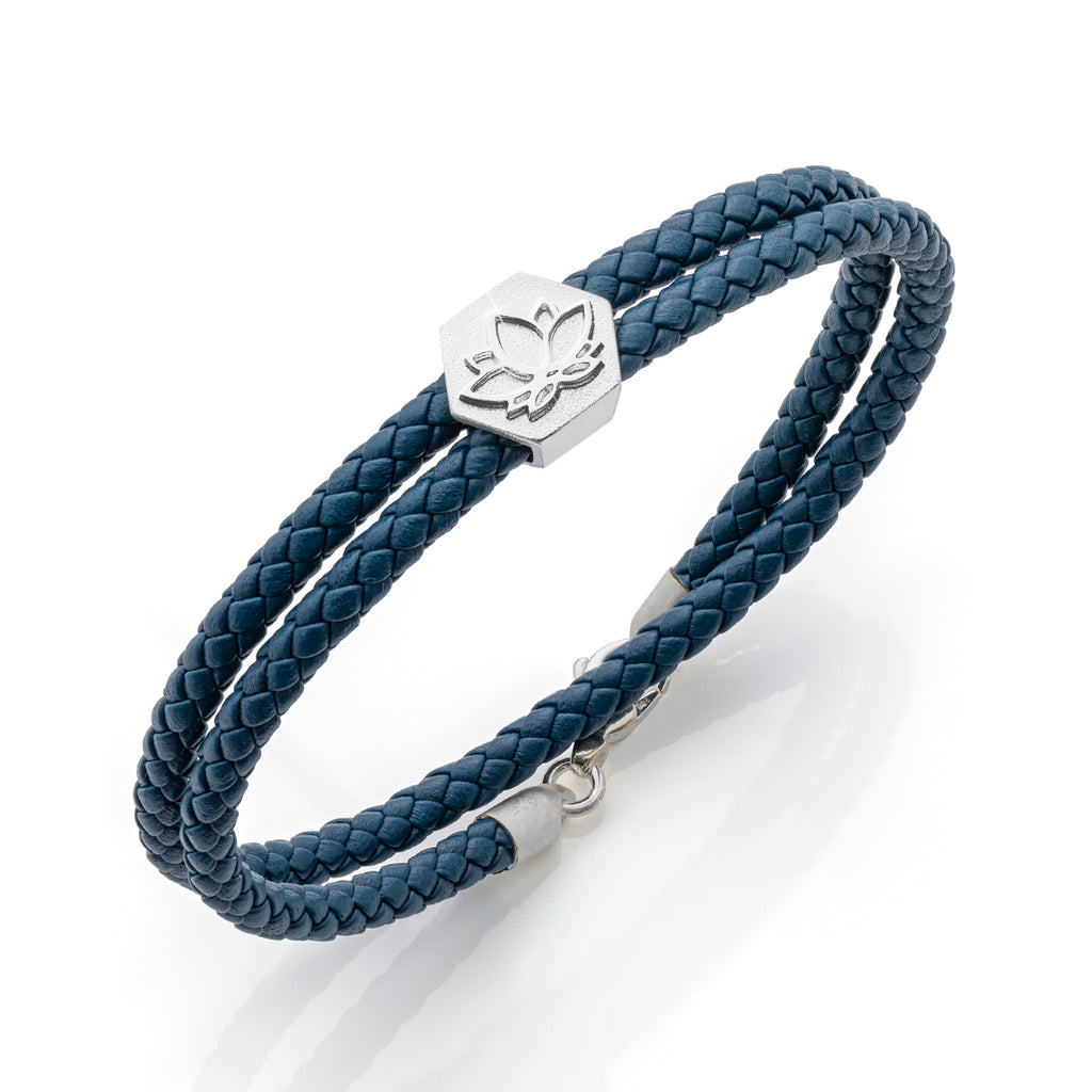 b.yours IN YOU Lederarmband Lotus Blau – 925 Silber, Unisex
