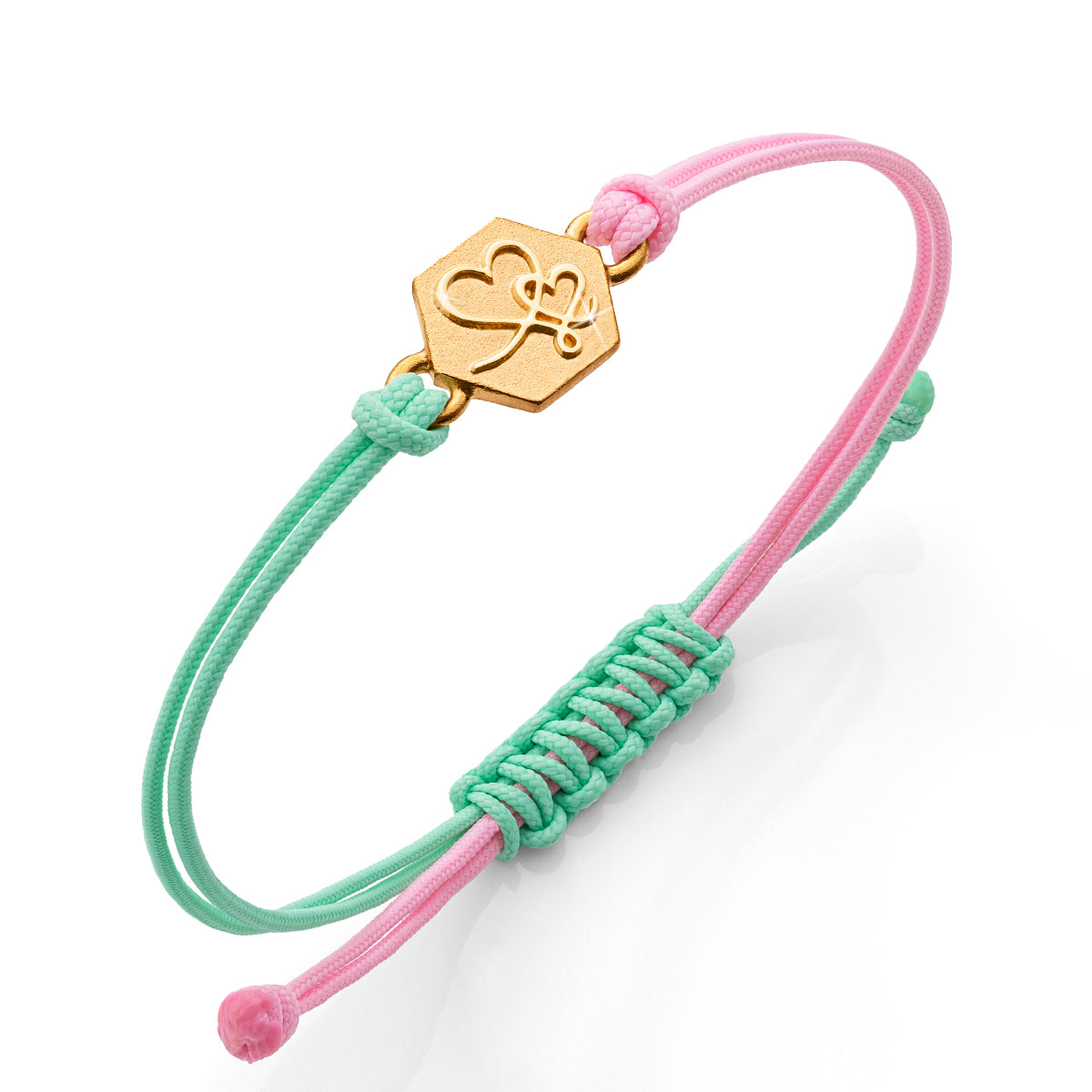 b.yours IN YOU Nylonarmband Herz Rosa – 750 Roségold, Unisex