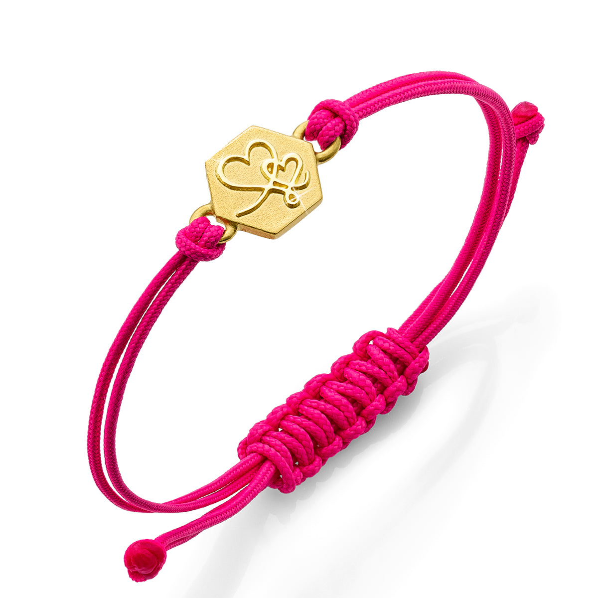 b.yours IN YOU Nylonarmband Herz Pink – 750 Gelbgold, Unisex