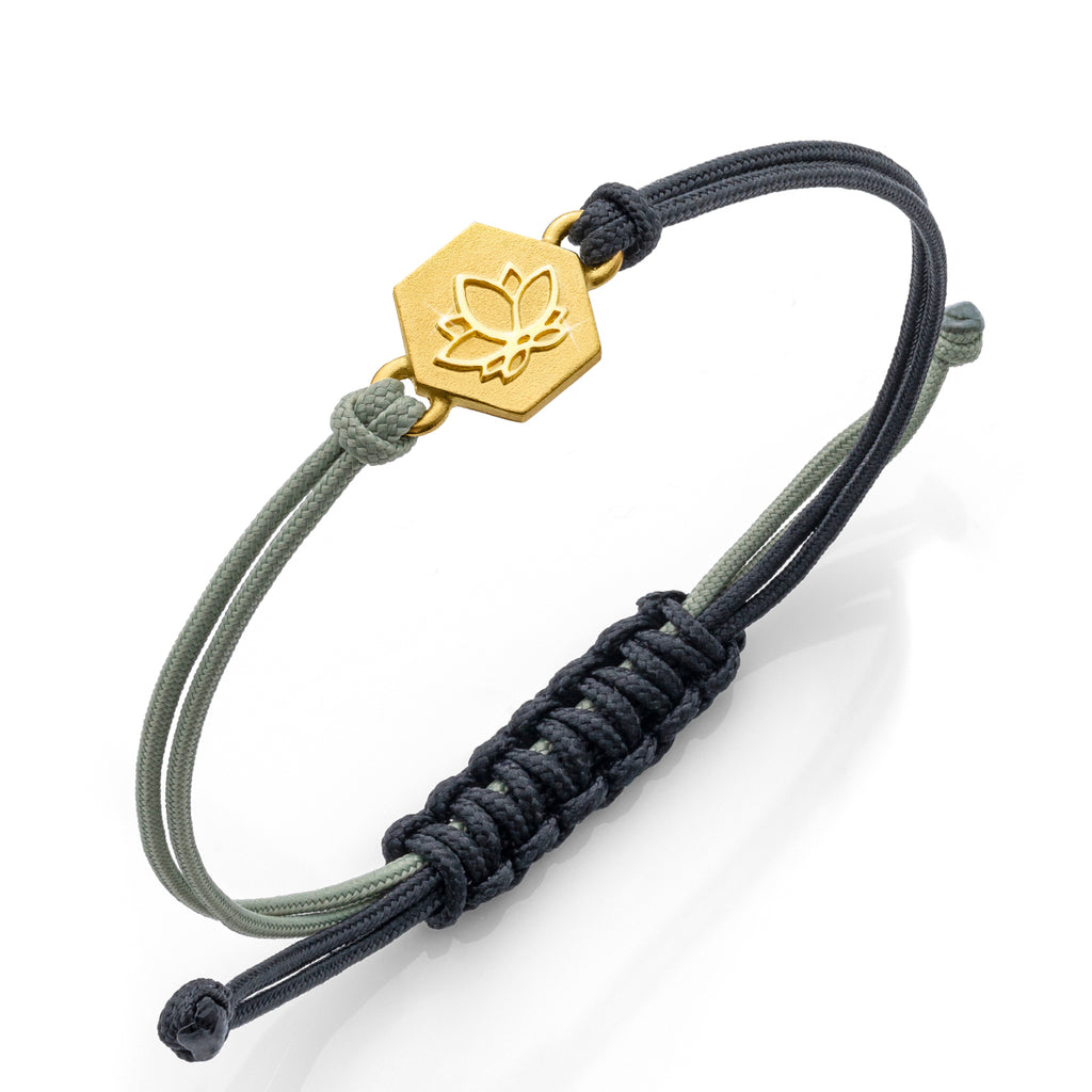 b.yours IN YOU Nylonarmband Lotus Schwarz – 750 Gelbgold, Unisex